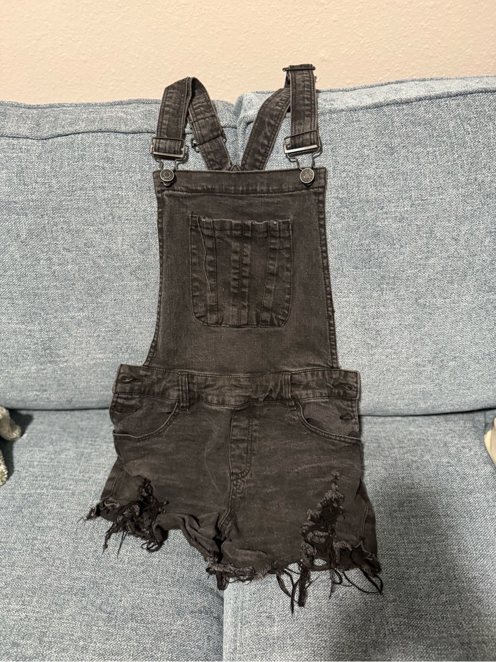 Black Distressed Denim Short Overalls - Brand refuge